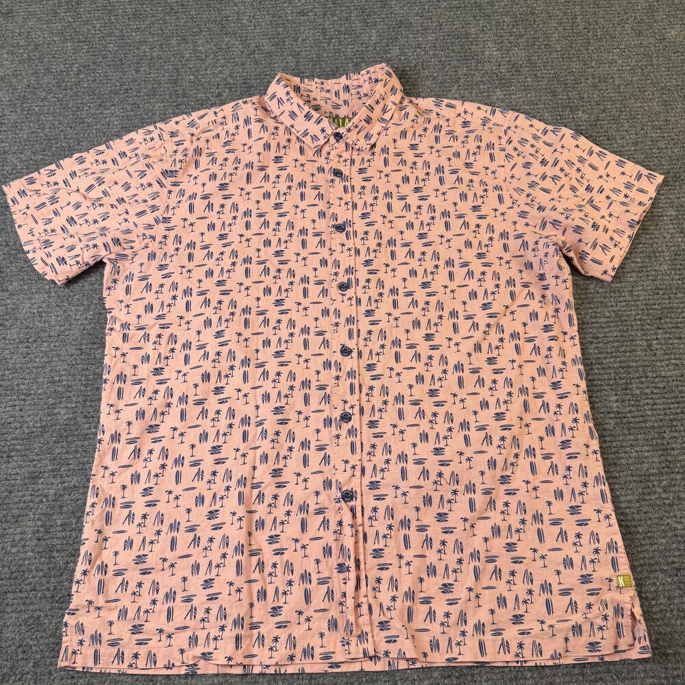 Kahala Shirt Mens XL Pink Blue Palm Tree Surfboard Print Linen Cotton Hawaiian